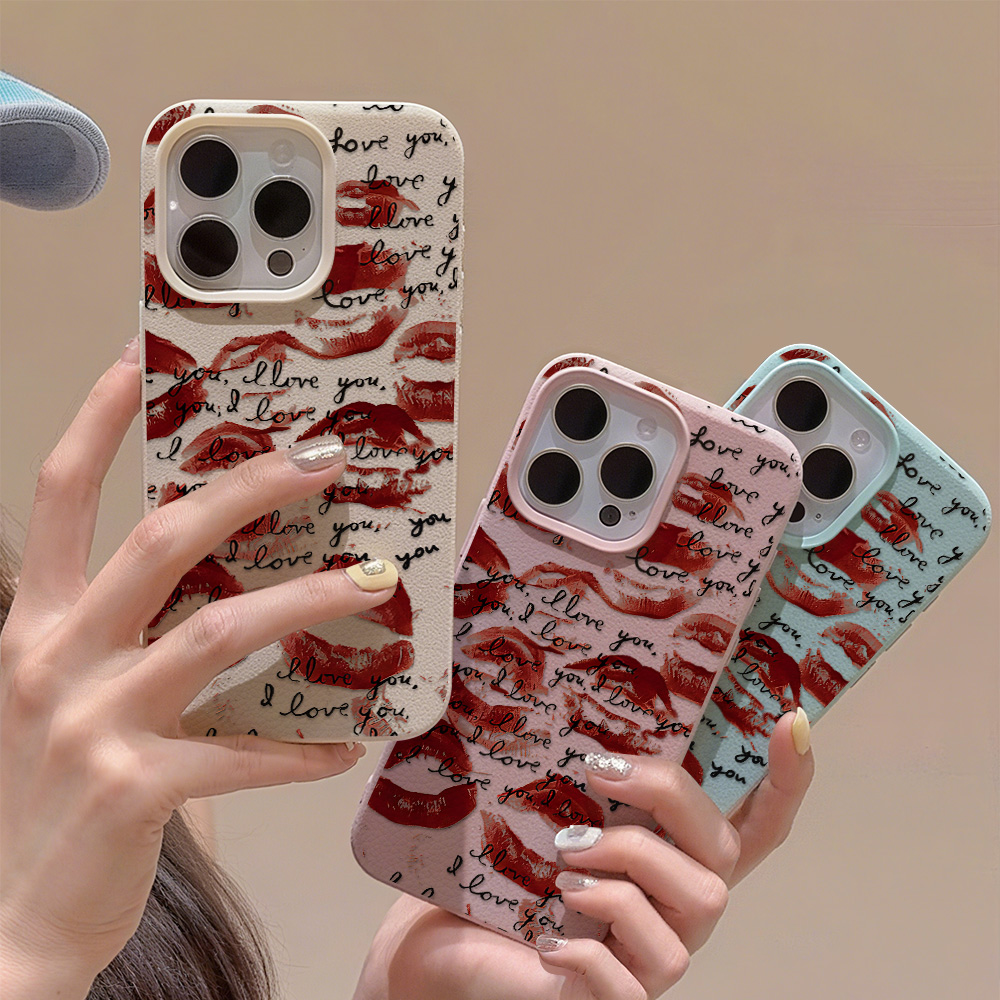 Bright Red Lips Leather Phone  - Phone Accessories Red review and price