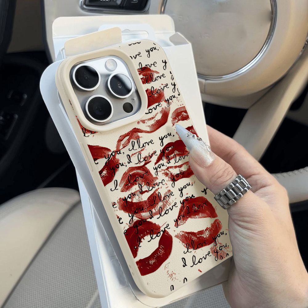 Bright Red Lips Leather Phone  - Phone Accessories Red review and price