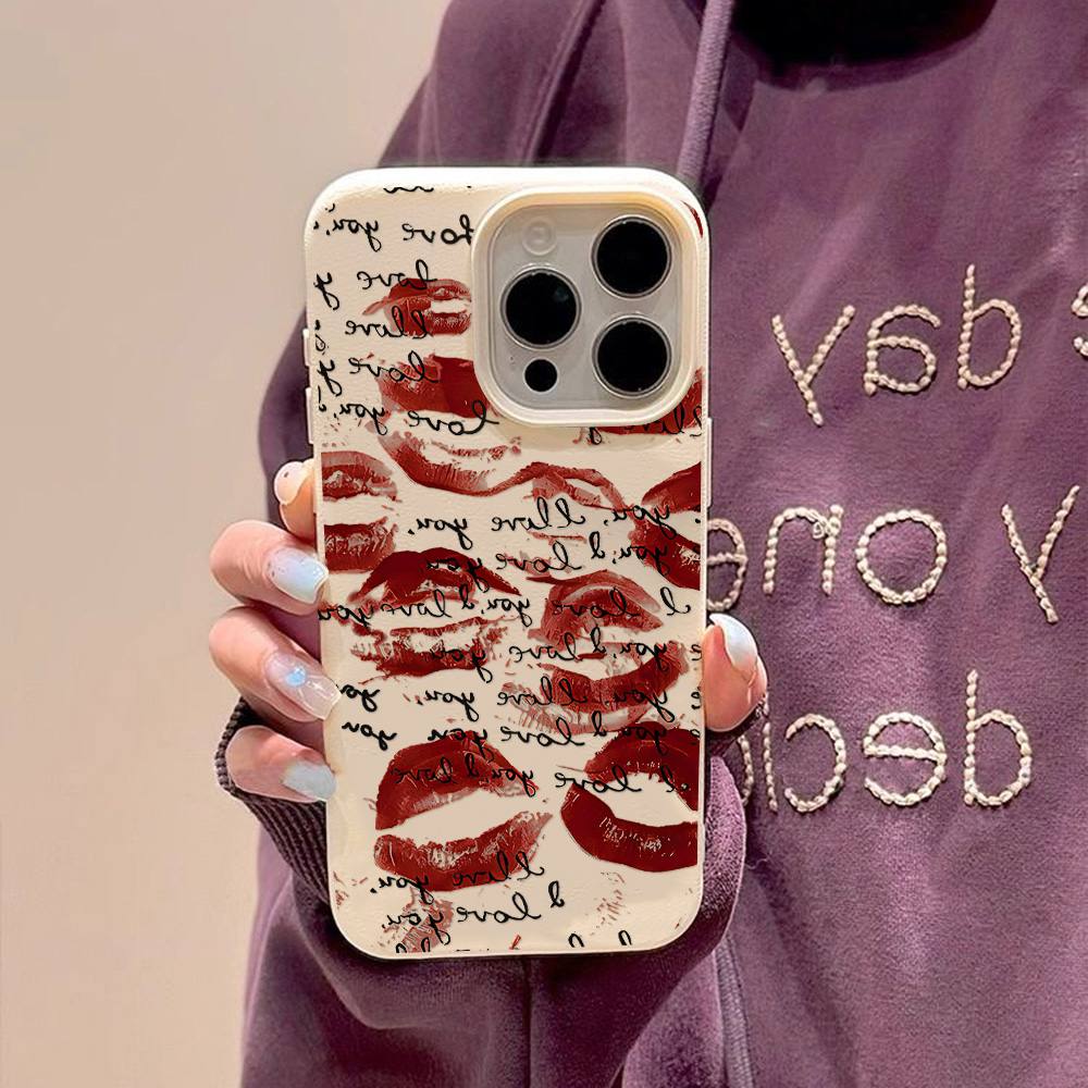 Bright Red Lips Leather Phone  - Phone Accessories Red review and price