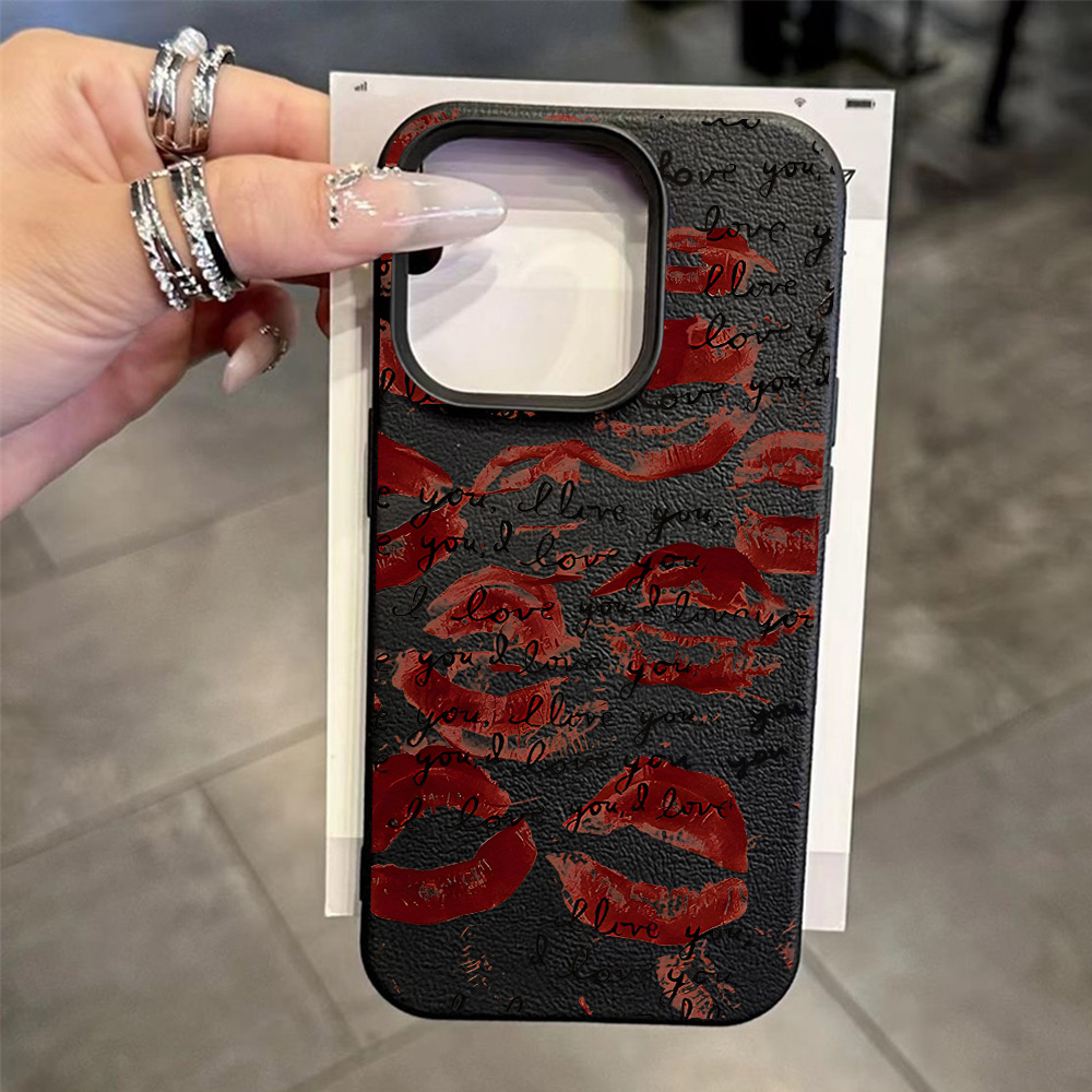 Bright Red Lips Leather Phone  - Phone Accessories Red review and price