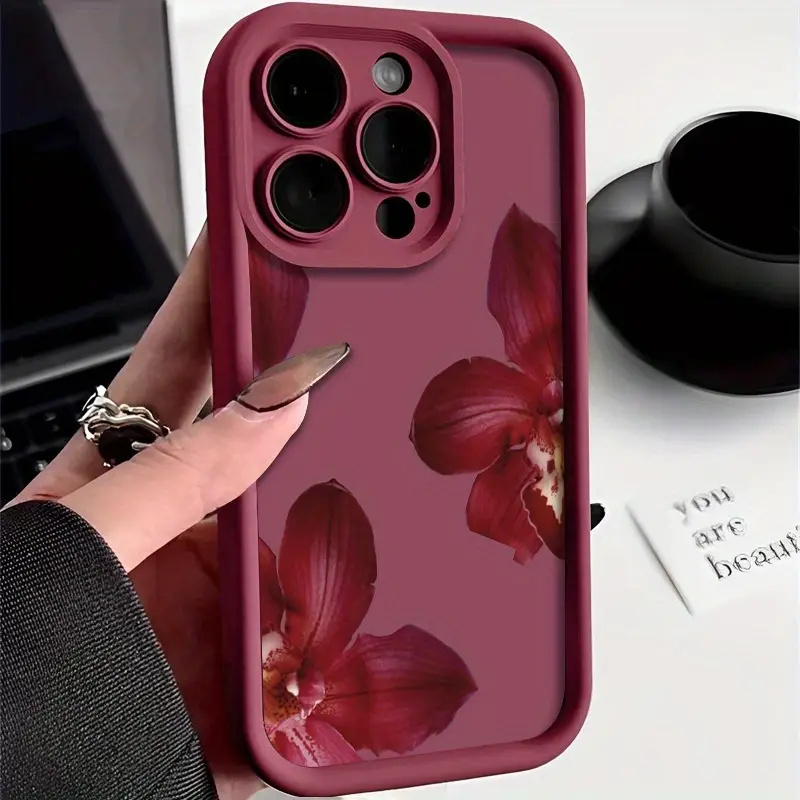 Wine Red Orchid Flower Pattern - Phone Accessories Red review and price