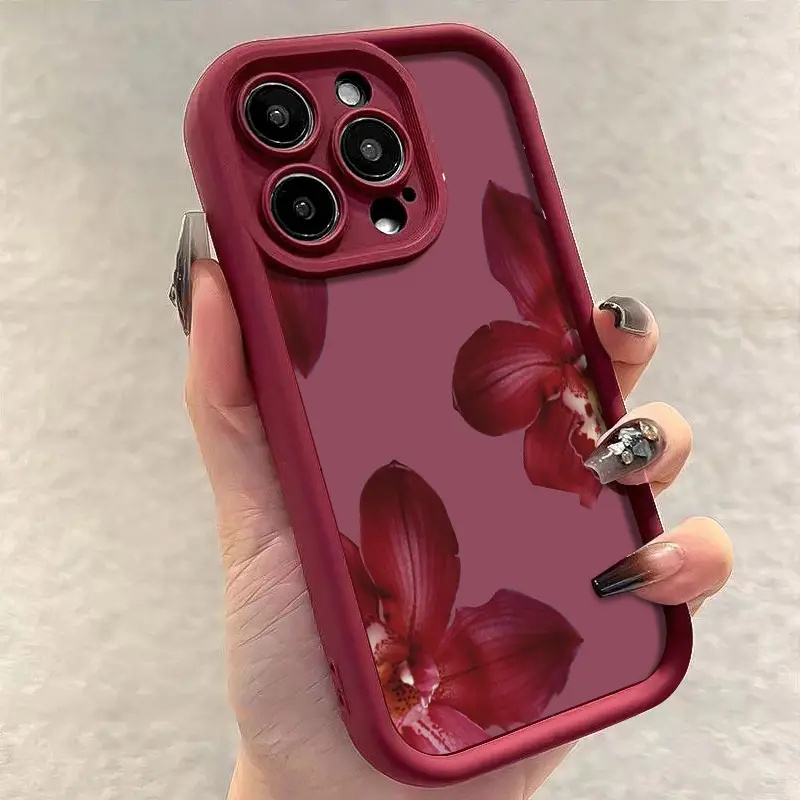 Wine Red Orchid Flower Pattern - Phone Accessories Red review and price